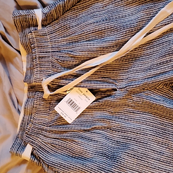 NWT Free People indigo cotton belted striped pants sz 0 small - Picture 8 of 11